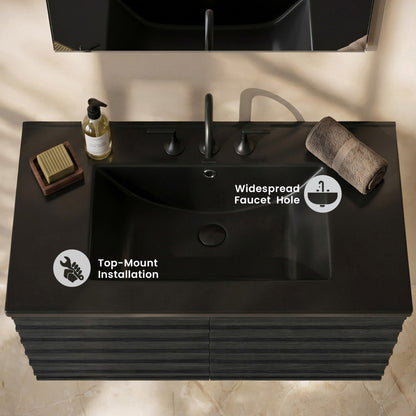 30" 3-Hole Widespread Vanity Sink Top in Matte Black