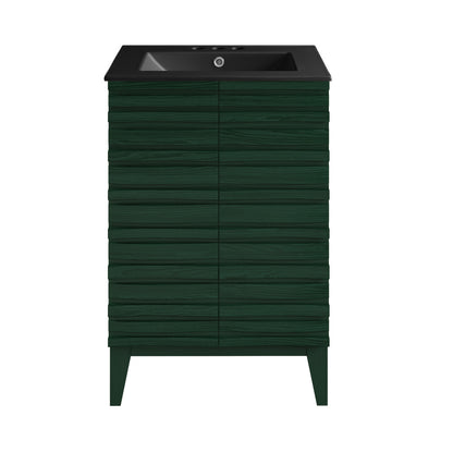 Cascade 24" Freestanding Bathroom Vanity in Green Oak with Black 3-Hole Centerset Sink Top