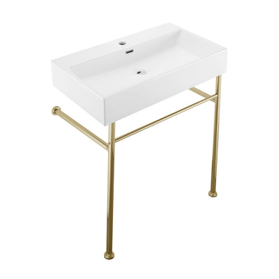 Claire 30 Ceramic Console Sink White Basin Gold Legs