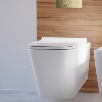 Concorde Wall-Hung Toilet Bundle 0.8/1.6 GPF Dual Flush in Glossy White with Brass Flush Plate