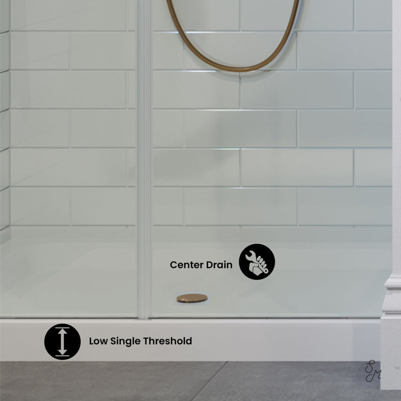 Voltaire 48" x 36" Acrylic White, Single-Threshold, Center Drain, Shower Base