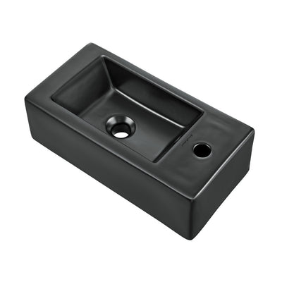 Voltaire 19.5 x 10 Rectangular Ceramic Wall Hung Sink with Right Side Faucet Mount, Matte Black