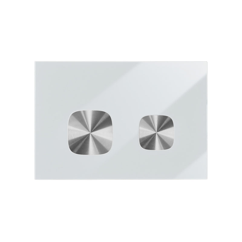 Verre Wall Mount Dual Flush Glass Actuator Plate in Glossy White with Silver Flush Buttons