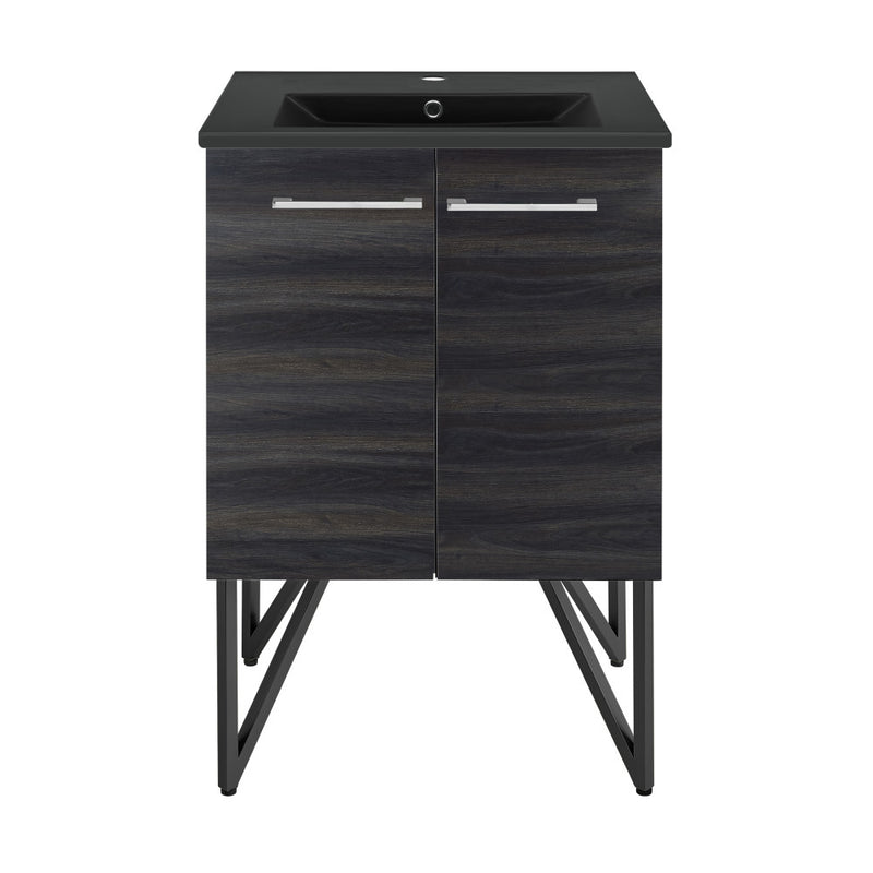 Annecy 24 in. Black Walnut Bathroom Vanity With Black Ceramic Sink Top