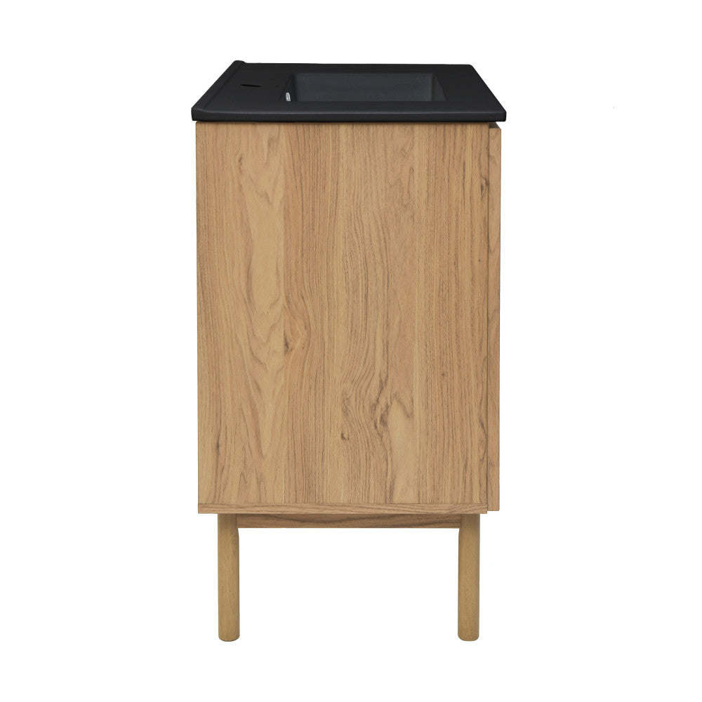 Classe 30" Freestanding Bathroom Vanity in Golden Oak with Black Sink Top