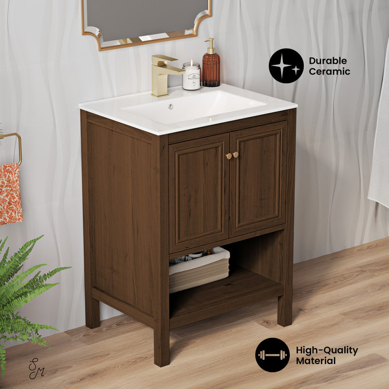 Chateau 24" Freestanding Bathroom Vanity in Brown Oak with Sink Top