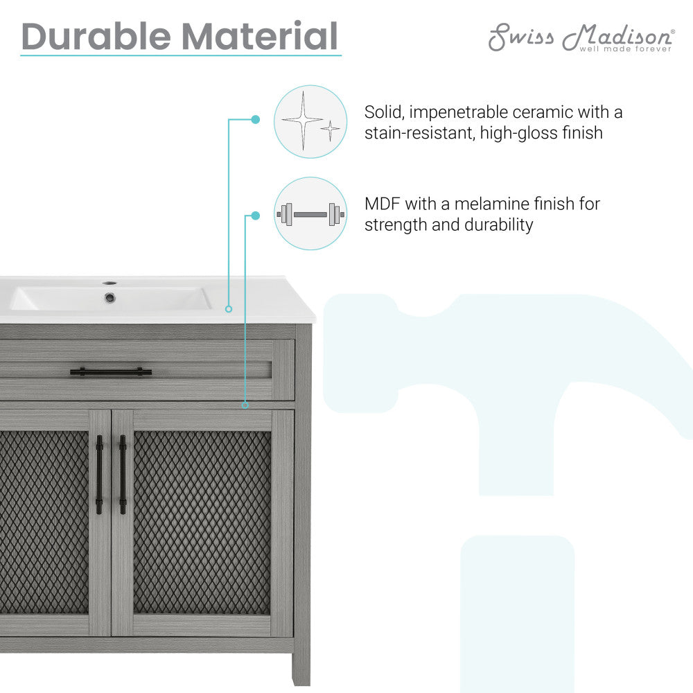 36-inch freestanding bathroom vanity in carbon gray with sink top and double cabinet doors.
