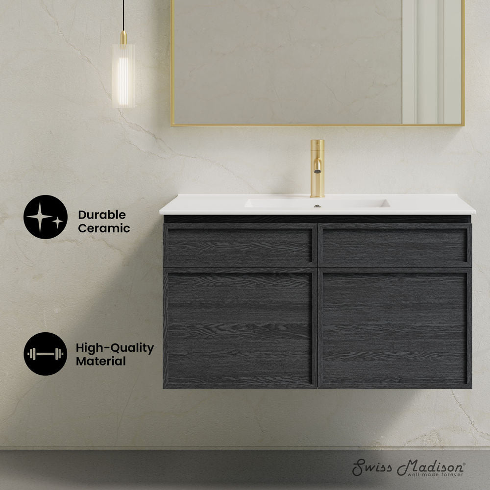 St. Tropez 36" Wall-Mounted Bathroom Vanity in Black Oak with Sink Top