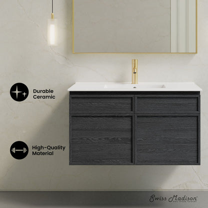 St. Tropez 36" Wall-Mounted Bathroom Vanity in Black Oak with Sink Top