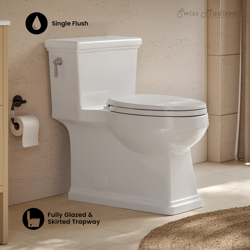 Voltaire II One-Piece 12" Rough-in 1.28 GPF Left-Hand Flush ADA Elongated Toilet in Glossy White, Nano-Glaze