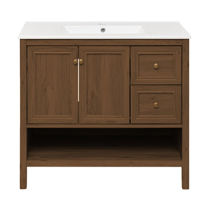Chateau 36" Freestanding Bathroom Vanity in Brown Oak with Sink Top