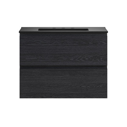 Liberte 30" Wall-Mounted Bathroom Vanity in Black Oak with Black 3-Hole Widespread Sink Top