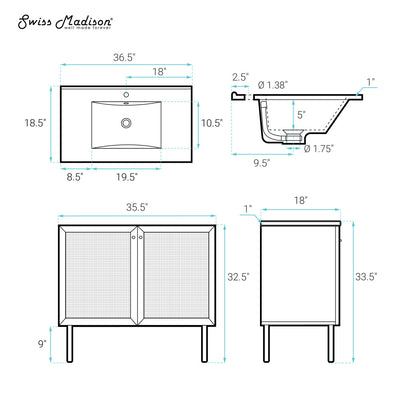 Classe 36" Bathroom Vanity in Oak