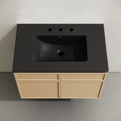 St. Tropez 30" Wall-Mounted Bathroom Vanity in Natural Oak with Black 3-Hole Widespread Sink Top