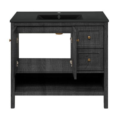 Chateau 36" Freestanding Bathroom Vanity in Black Oak with Black Sink Top