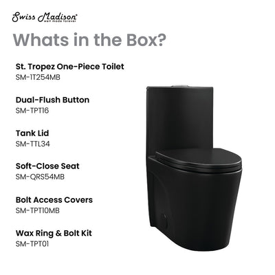 St. Tropez One-Piece Elongated Toilet Vortex Dual-Flush in Matte Black 1.1/1.6 gpf