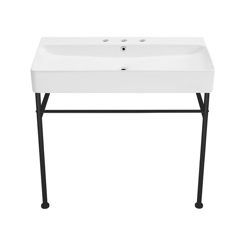 Carre 36" Console Sink White Basin Black Legs with 8" Widespread Holes