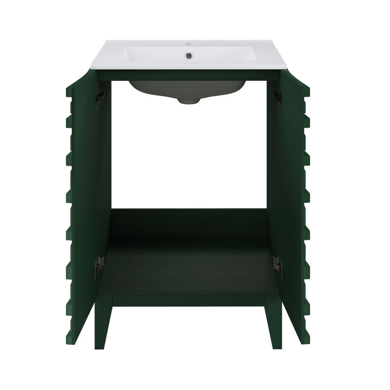 Cascade 24" Freestanding Bathroom Vanity in Green Oak with Sink Top