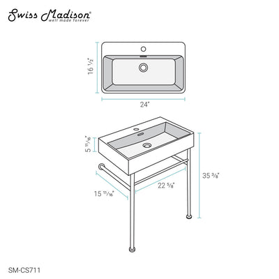 Claire 24" Rectangle Console Sink with Faucet, Drain, P-trap included, with Chrome Legs