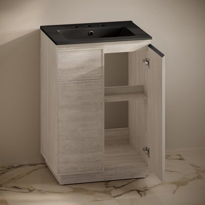 St. Tropez 24" Freestanding Bathroom Vanity in White Oak with Black 3-Hole Widespread Sink Top