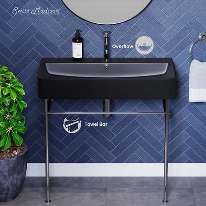 Carre 36 Ceramic Console Sink Matte Black Basin Chrome Legs