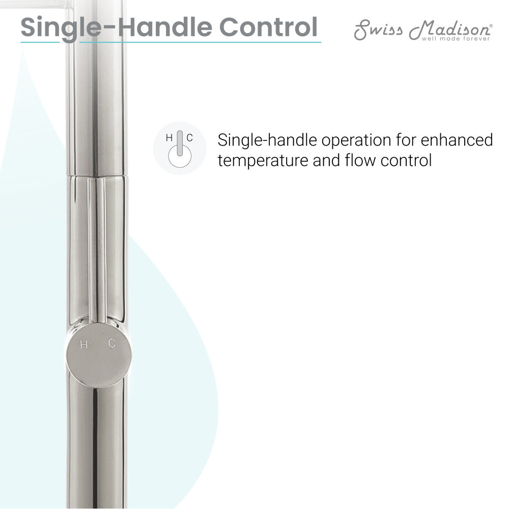 Single-handle pull-down kitchen faucet in brushed nickel, close-up on handle control.