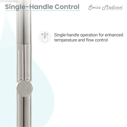 Single-handle pull-down kitchen faucet in brushed nickel, close-up on handle control.