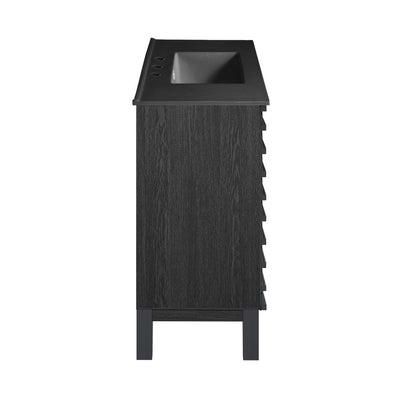 Cascade 48 in. Black Oak Bathroom Vanity With Black, 3-Hole Ceramic Sink Top