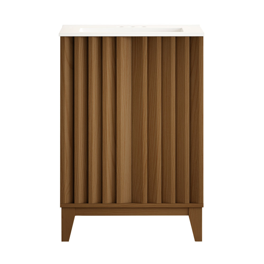 Troyes 24" Freestanding Bathroom Vanity in Brown Oak with 3-Hole Centerset Sink Top