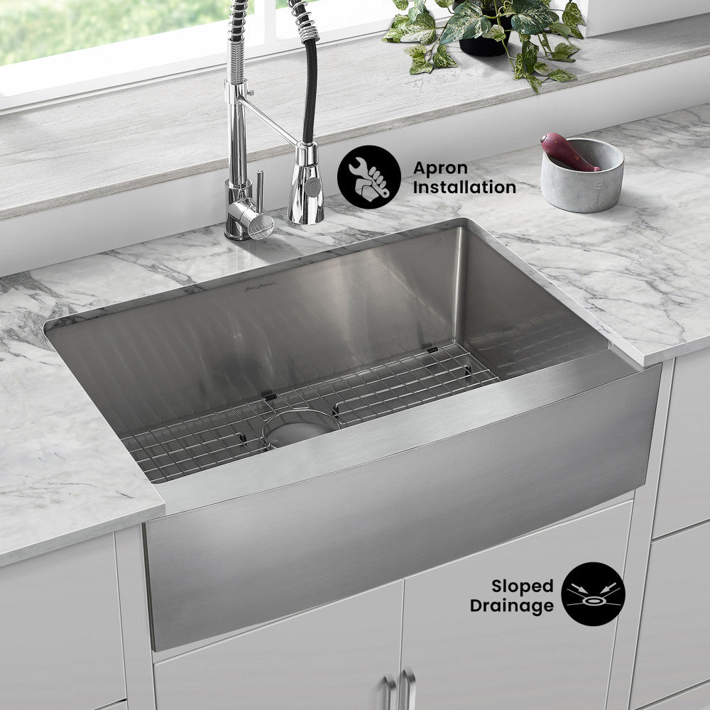 Tourner 30 x 21 Stainless Steel, Single Basin, Farmhouse Kitchen Sink with Apron