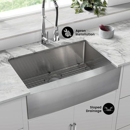 Tourner 30 x 21 Stainless Steel, Single Basin, Farmhouse Kitchen Sink with Apron