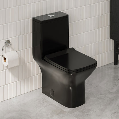 Carre One-Piece 12" Rough-in 1.1/1.6 GPF Dual Top Flush Square Toilet in Glossy Black