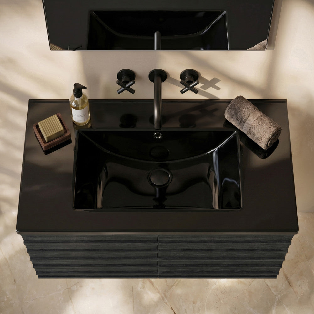 30" Zero Hole Vanity Sink Top in Glossy Black