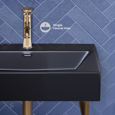 Claire 24 Ceramic Console Sink Matte Black Basin Gold Legs