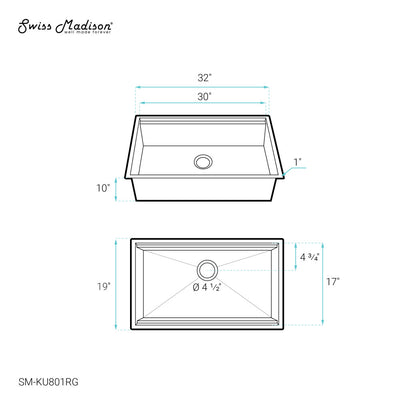 Tourner 32" 18 Gauge Stainless Steel Undermount Kitchen Sink in Polished Rose Gold