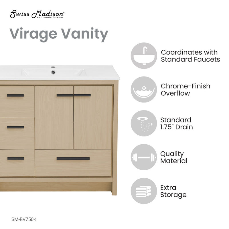 Virage 36" Freestanding Bathroom Vanity in Natural Oak with Sink Top