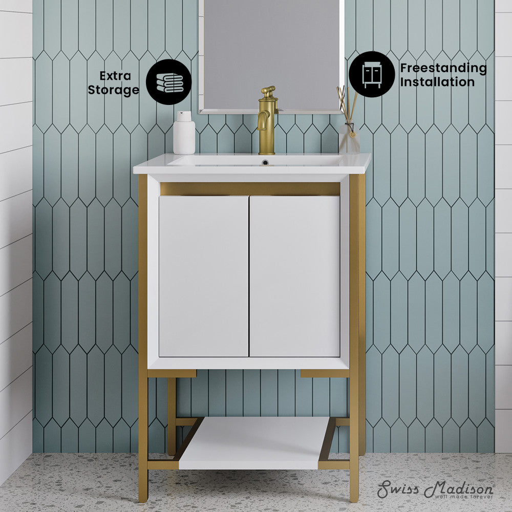 Marseille 24" Bathroom Vanity in White and Brushed Gold