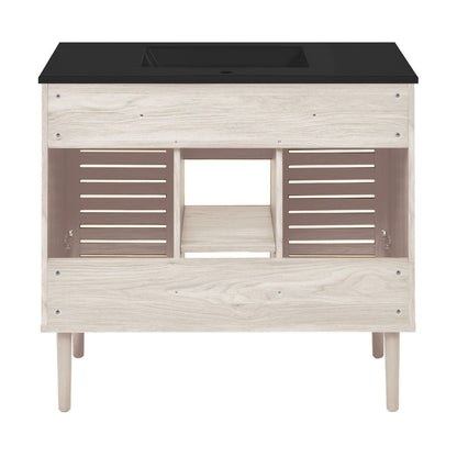 Bron 36" Freestanding Bathroom Vanity in White Oak with Black Sink Top