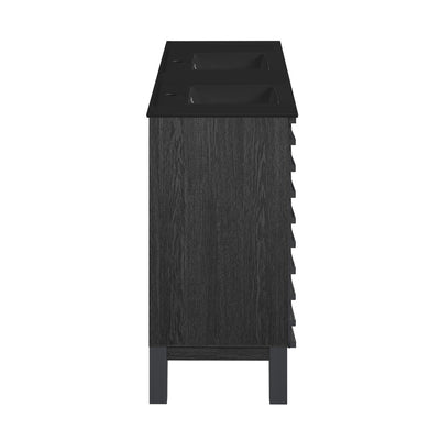 Cascade 48 in. Black Oak, Double Basin Bathroom Vanity With Black Ceramic Sink Top