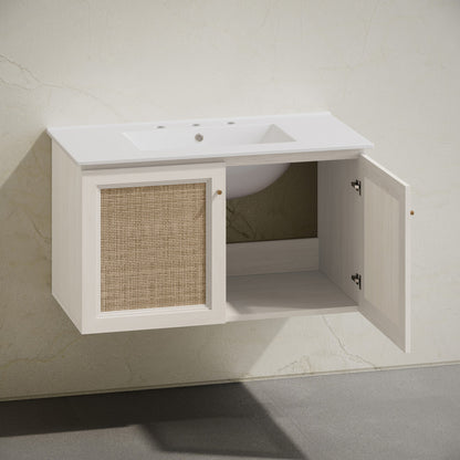 Classe 36" Wall-Mounted Bathroom Vanity in White Oak with Widespread Faucet Holes Vanity Top