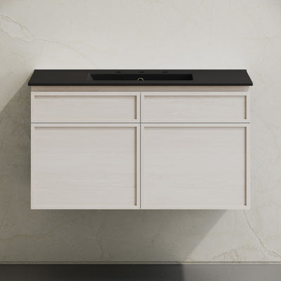 St. Tropez 36" Wall-Mounted Bathroom Vanity in White Oak with Black 3-Hole Widespread Sink Top