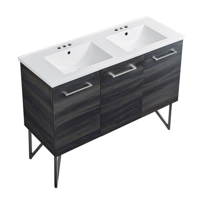 Annecy 48 in. Black Walnut, Double Basin Bathroom Vanity With White, 3-Hole Centerset Ceramic Sink Top