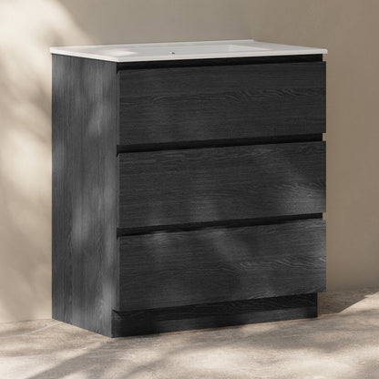 Liberte 30" Freestanding Bathroom Vanity in Black Oak with 3-Hole Widespread Sink Top