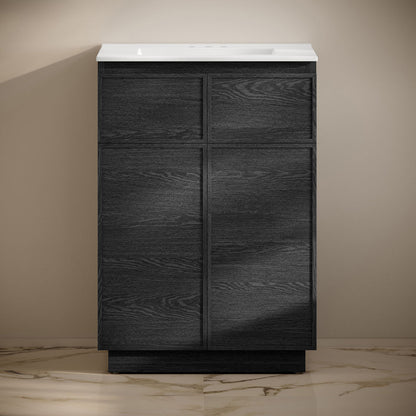 St. Tropez 24" Freestanding Bathroom Vanity in Black Oak with 3-Hole Centerset Sink Top