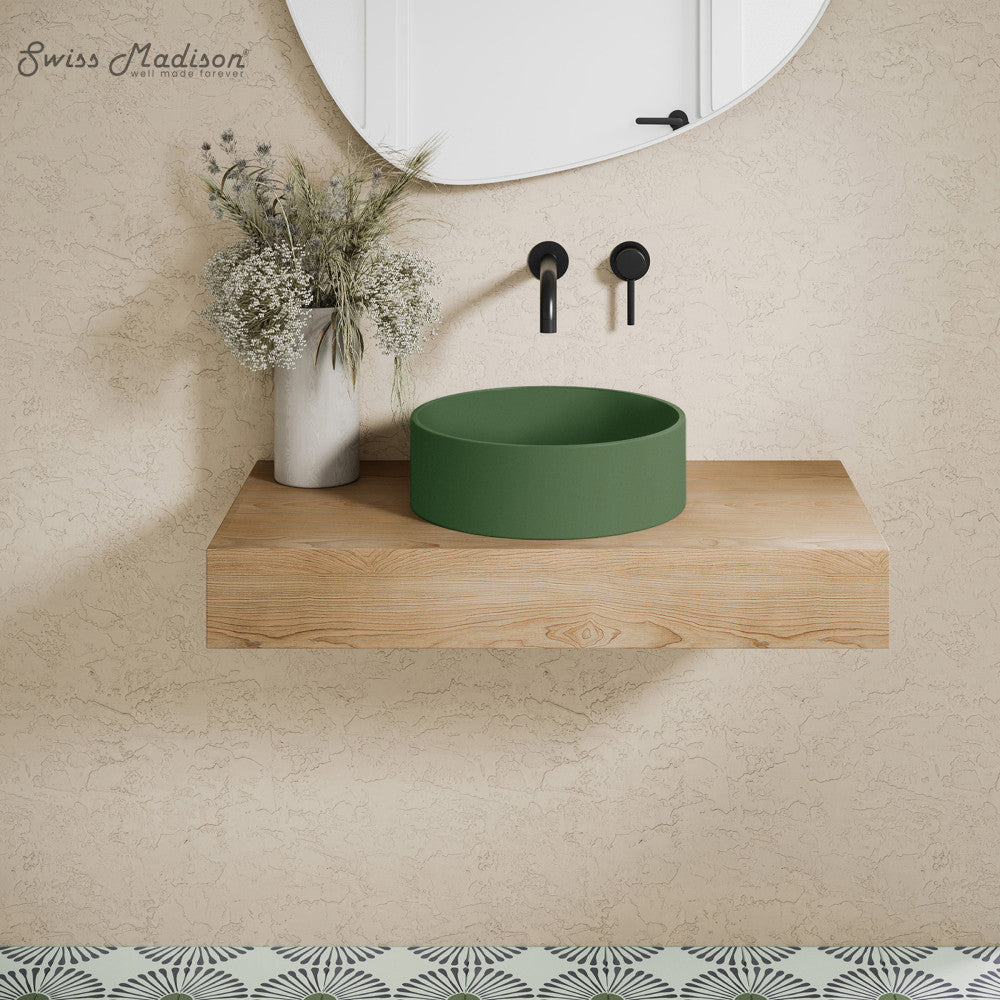 Lisse 14.5" Concrete Round Vessel Sink in Matte Royal Green