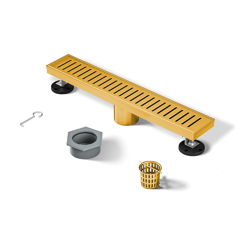 Voltaire 18" Stainless Steel Linear Shower Drain in Brushed Gold