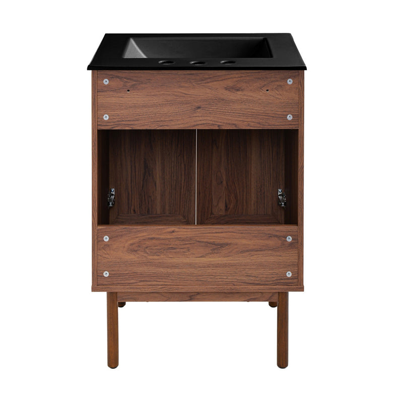 Classe 24" Freestanding Bathroom Vanity in Brown Oak with Black 3-Hole Centerset Sink Top