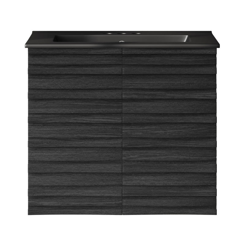 Cascade 24" Wall-Mounted Bathroom Vanity in Black Oak with Black 3-Hole Centerset Sink Top