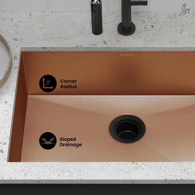 Tourner 27 x 19 Stainless Steel, Single Basin, Undermount Kitchen Sink in Rose Gold