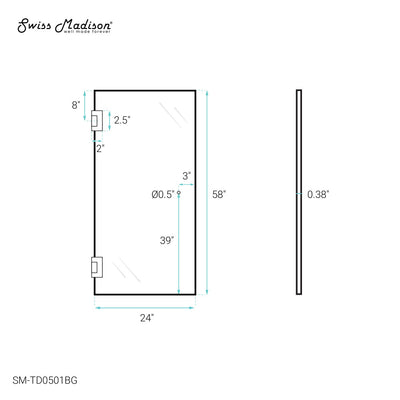 Voltaire 24 x 58 Frameless Pivot 3/8 in. (10mm) Ultra Clear Tempered Glass Tub Door with Gold Brushed Hardware